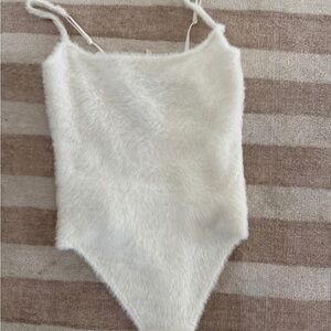 SKIMS White Fuzzy Shapewear Bodysuit